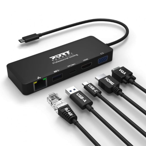 Port USB Type-C to 1 x RJ45,1 x USB3.0 SS,1 x Type-C 85W PD,1 x HDMI2.0,1 x VGA 30cm Cable Dock - Black - Image 4