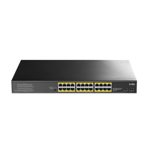 Cudy 24-Port BASE-T Gigabit,2-Port Gbe BASE-X SFP,PoE+ 200W Differential Mode 2KV, ESD 15KV, 300W Internal, Ver 2.0