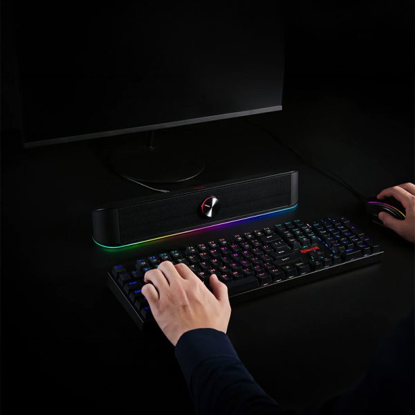 REDRAGON 2.0 Sound Bar ADIEMUS 2 x 3W RGB USB,Aux PC Gaming Speaker - Black - Image 7