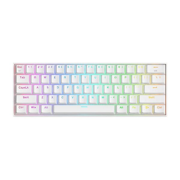 REDRAGON DRACONIC Mechanical 61 Key,Bluetooth 5.0,RGB 9 Colour Modes,Rechargable Battery,Type-C Charging Cable Gang Keyboard - White