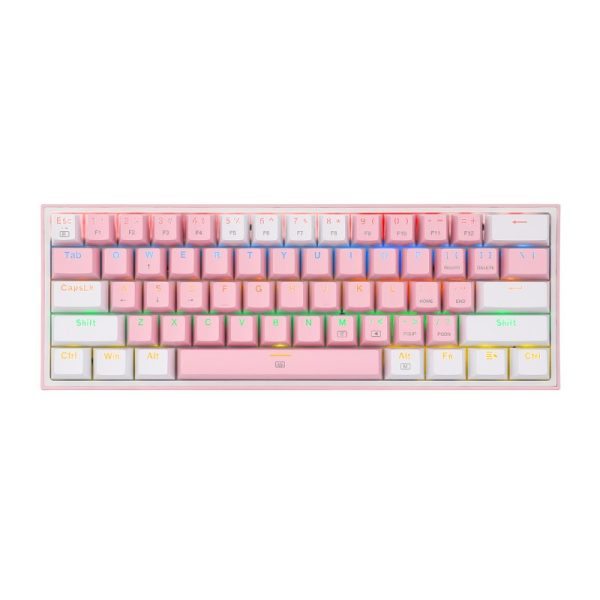 REDRAGON FIZZ Rainbow LED 61 KEY Mechanical Wired Gaming Keyboard ? Pink/White