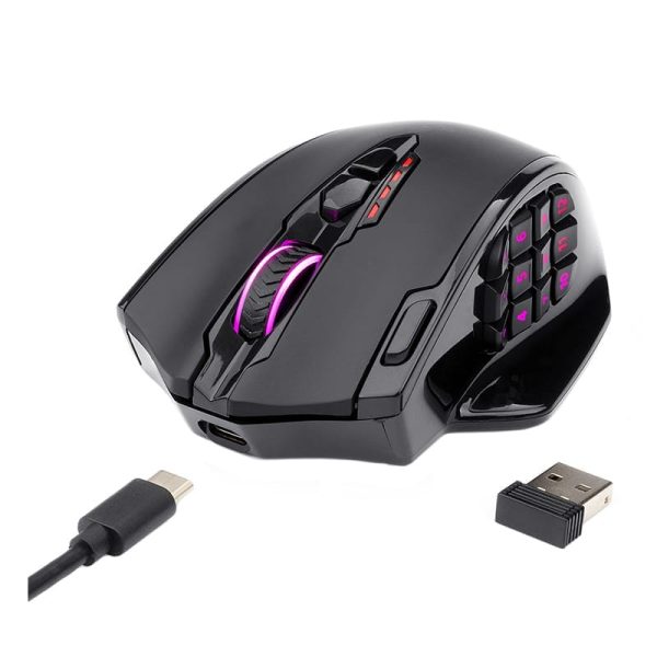 REDRAGON IMPACT ELITE Wireless MMO 16000DPI 18 Button,Ergonomic Design,RGB Backlit Gaming Mouse - Black - Image 2