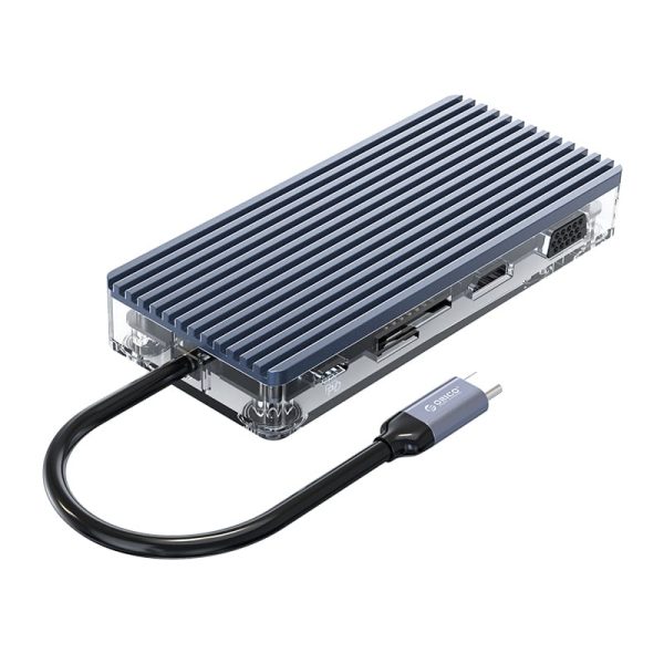 ORICO 11 Port 3 x USB3.0,1 x USB2.0,1 x HDMI,1 x RJ45,1 x TF/SD,1 x Type-C,1 x VGA, 1 x Aux Transparent Hub - Grey - Image 2