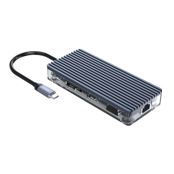 ORICO 11 Port 3 x USB3.0,1 x USB2.0,1 x HDMI,1 x RJ45,1 x TF/SD,1 x Type-C,1 x VGA, 1 x Aux Transparent Hub - Grey - Image 4