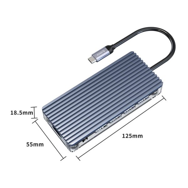 ORICO 11 Port 3 x USB3.0,1 x USB2.0,1 x HDMI,1 x RJ45,1 x TF/SD,1 x Type-C,1 x VGA, 1 x Aux Transparent Hub - Grey - Image 5
