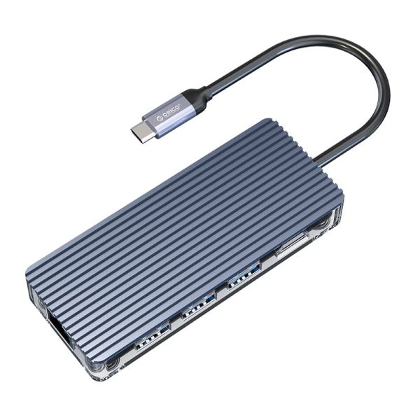 ORICO 8 Port 3 x USB3.0,1 x RJ45,1 x HDMI,1 x Type-C(PD 20V),1 x TF/SD Transparent Hub - Grey - Image 2