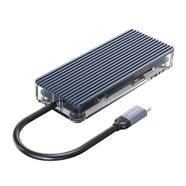ORICO 8 Port 3 x USB3.0,1 x RJ45,1 x HDMI,1 x Type-C(PD 20V),1 x TF/SD Transparent Hub - Grey - Image 5