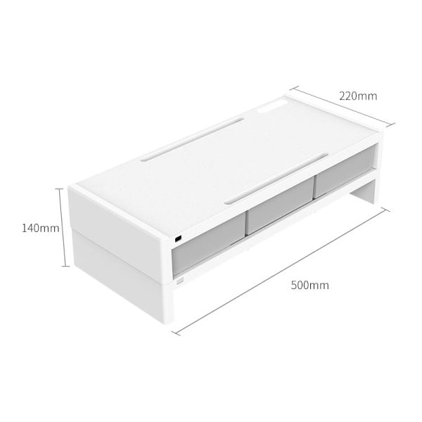 ORICO 14cm Desktop Monitor Stand with Drawers - White - Image 4