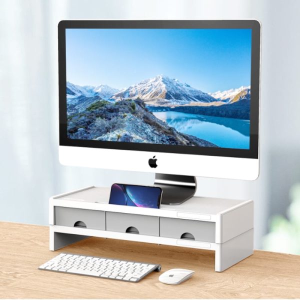ORICO 14cm Desktop Monitor Stand with Drawers - White - Image 5