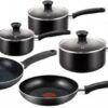 Tefal Essential 8 Piece Non Stick Set Black
